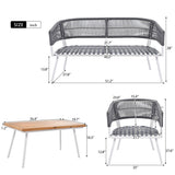 4-Piece Boho Sling Patio Conversation Set Outdoor Seating Set with Gray Cushions and Acacia Wood Coffee Table