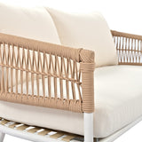 4-Piece Boho Sling Patio Conversation Set Outdoor Seating Set with Gray Cushions and Acacia Wood Coffee Table