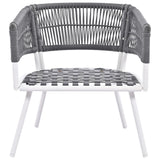 4-Piece Boho Sling Patio Conversation Set Outdoor Seating Set with Gray Cushions and Acacia Wood Coffee Table