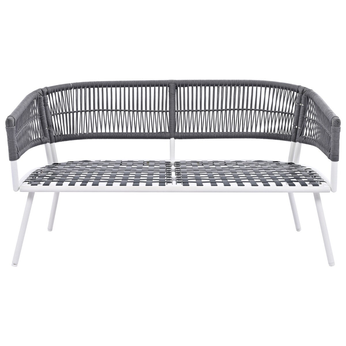 4-Piece Boho Sling Patio Conversation Set Outdoor Seating Set with Gray Cushions and Acacia Wood Coffee Table