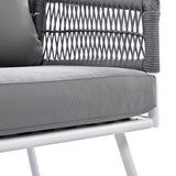 4-Piece Boho Sling Patio Conversation Set Outdoor Seating Set with Gray Cushions and Acacia Wood Coffee Table