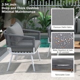 4-Piece Boho Sling Patio Conversation Set Outdoor Seating Set with Gray Cushions and Acacia Wood Coffee Table