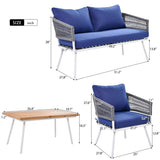 4-Piece Boho Sling Patio Conversation Set Outdoor Seating Set with Gray Cushions and Acacia Wood Coffee Table