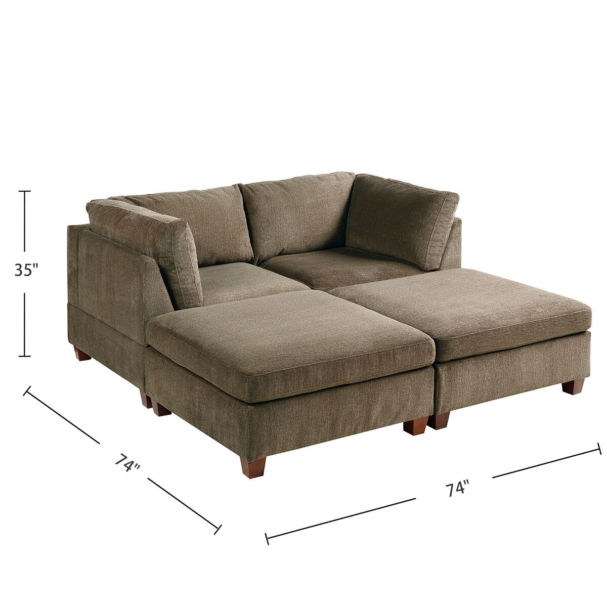 4 Piece Chenille Fabric Modular Corner Sofa and Ottoman Set