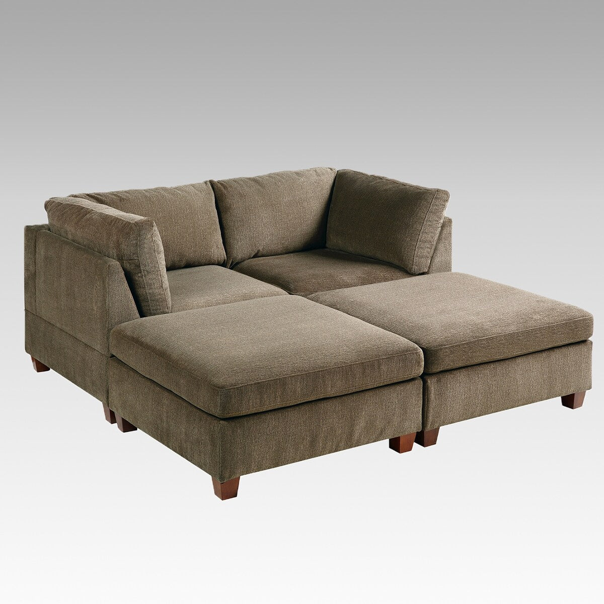 4 Piece Chenille Fabric Modular Corner Sofa and Ottoman Set