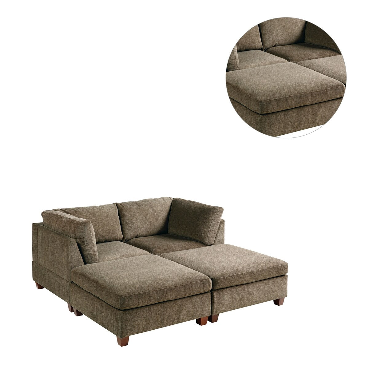 4 Piece Chenille Fabric Modular Corner Sofa and Ottoman Set