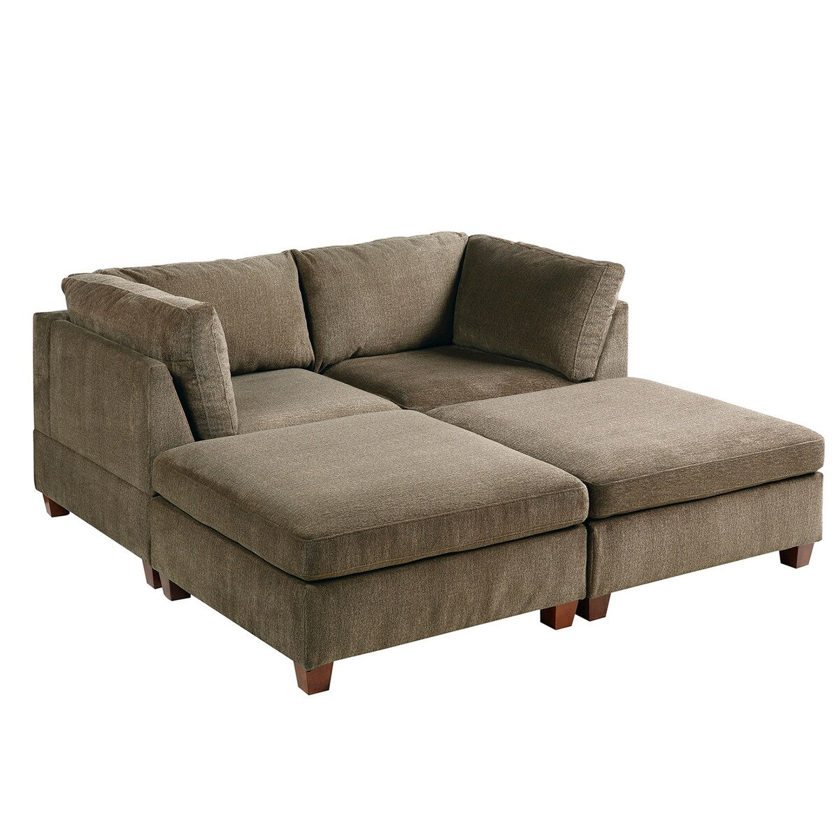 4 Piece Chenille Fabric Modular Corner Sofa and Ottoman Set