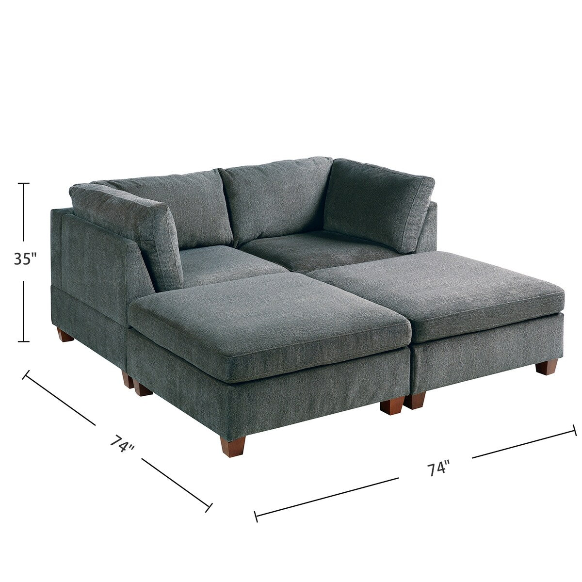 4 Piece Chenille Fabric Modular Corner Sofa and Ottoman Set