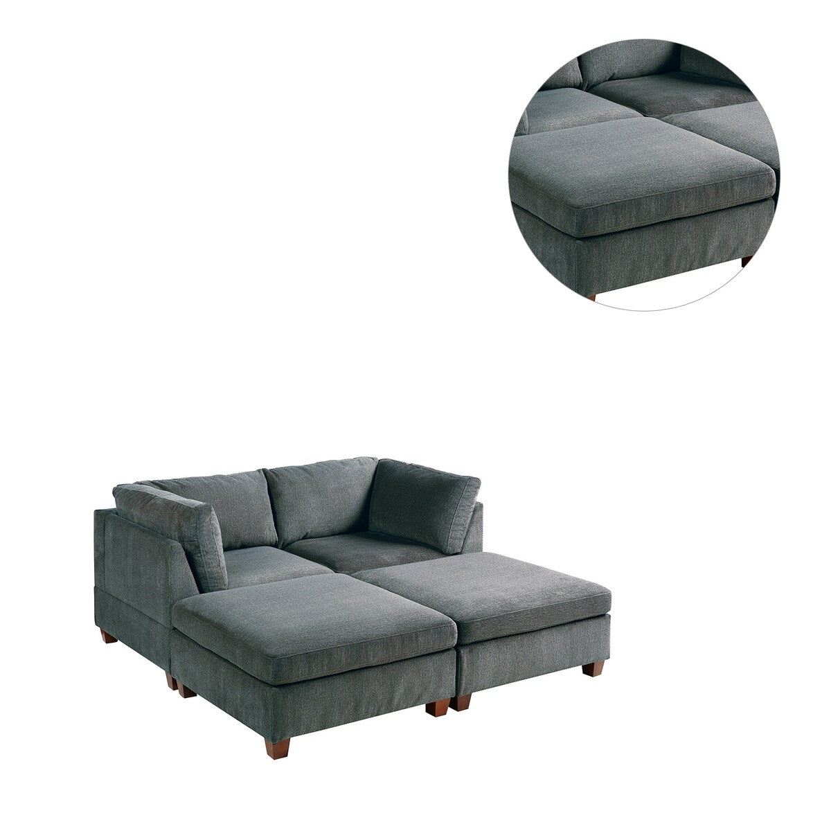 4 Piece Chenille Fabric Modular Corner Sofa and Ottoman Set