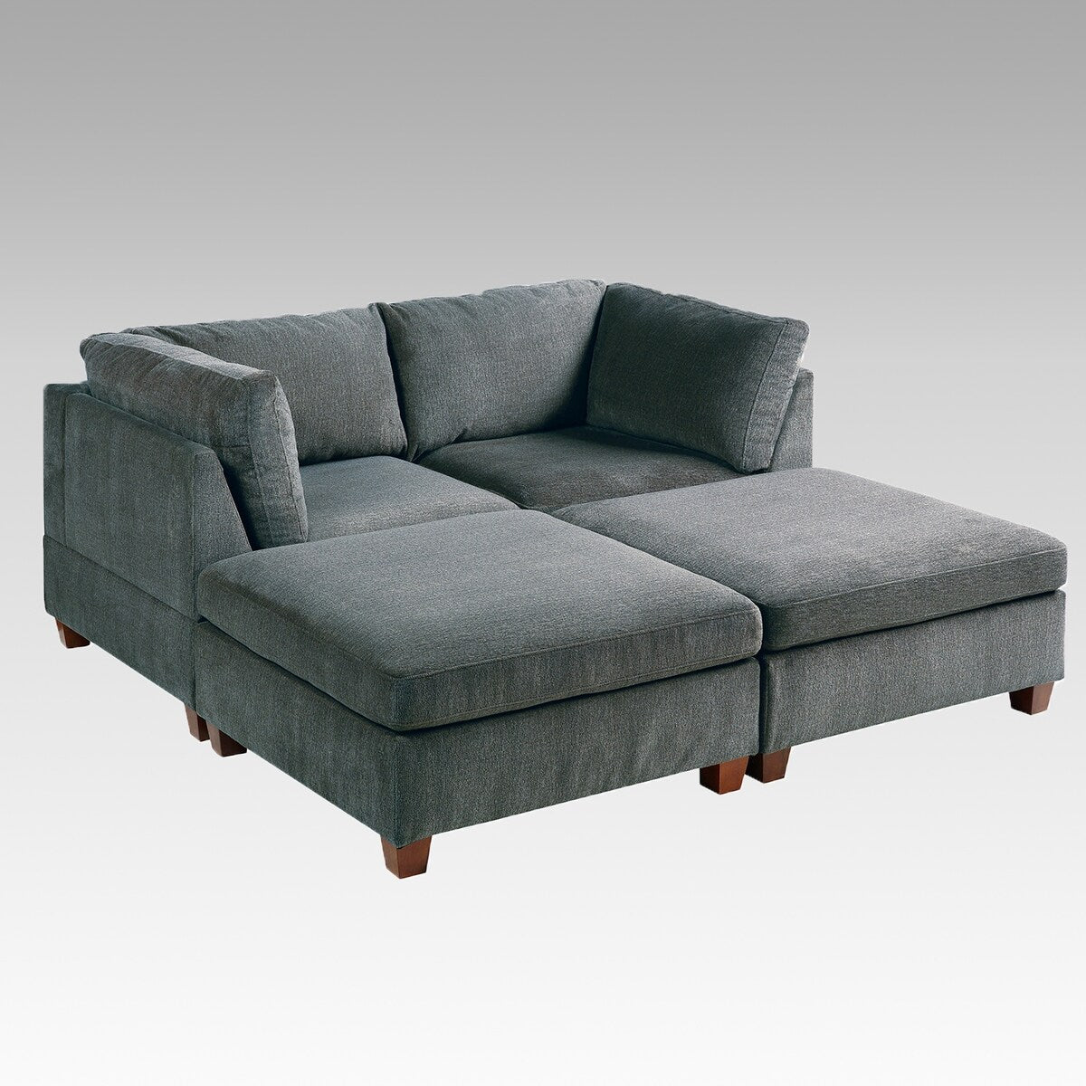 4 Piece Chenille Fabric Modular Corner Sofa and Ottoman Set