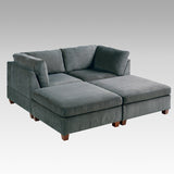 4 Piece Chenille Fabric Modular Corner Sofa and Ottoman Set
