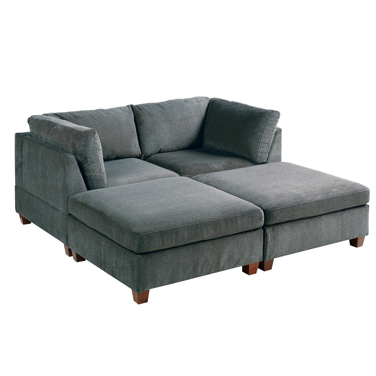 4 Piece Chenille Fabric Modular Corner Sofa and Ottoman Set