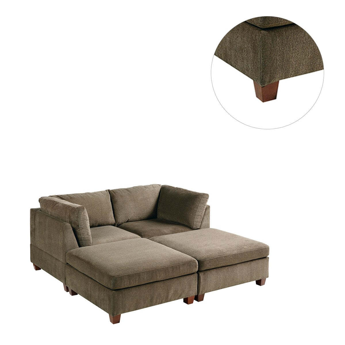4 Piece Chenille Fabric Modular Corner Sofa and Ottoman Set