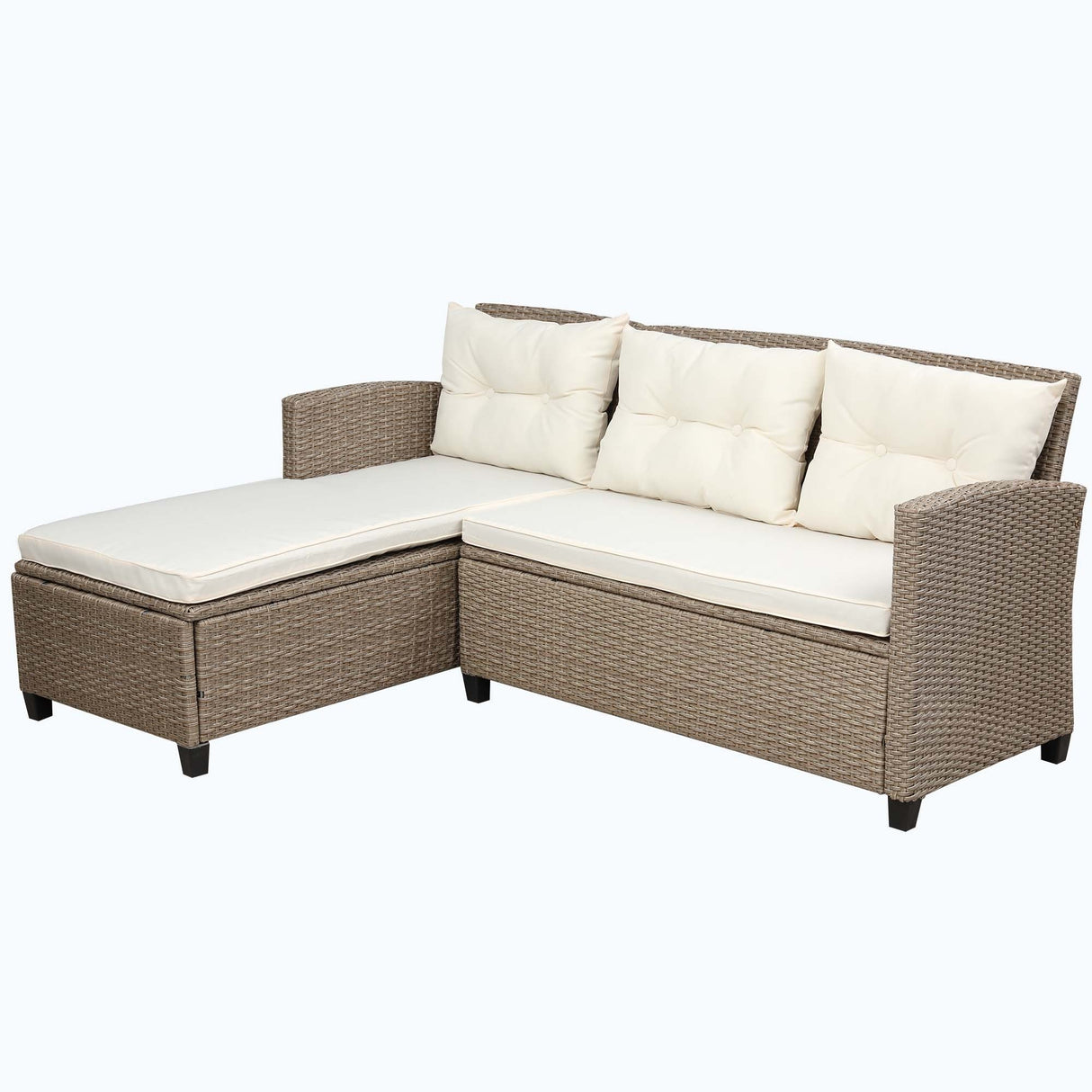 4 Piece Conversation Set Wicker Ratten Sectional Sofa with Seat Cushions
