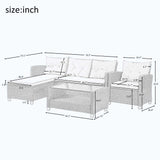 4 Piece Conversation Set Wicker Ratten Sectional Sofa with Seat Cushions