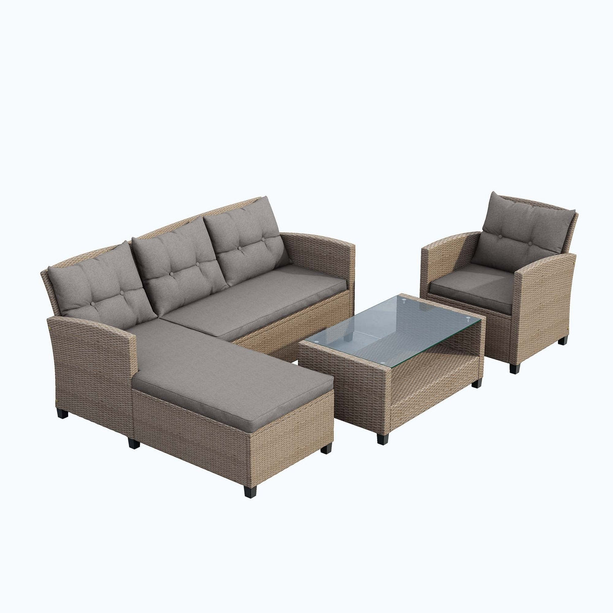 4 Piece Conversation Set Wicker Ratten Sectional Sofa with Seat Cushions