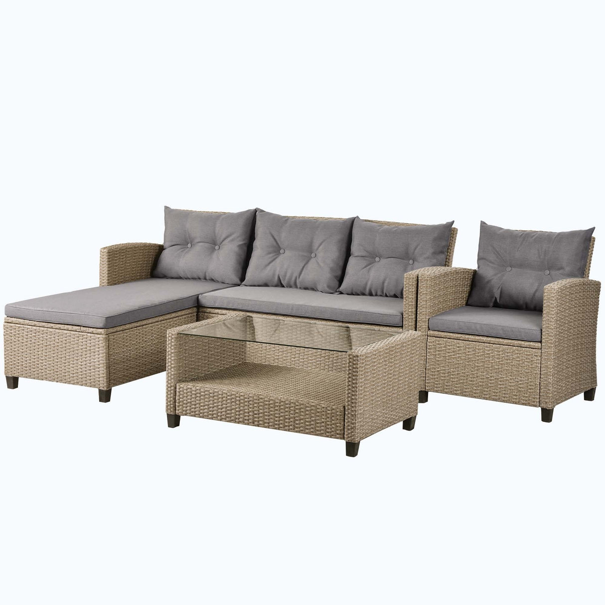 4 Piece Conversation Set Wicker Ratten Sectional Sofa with Seat Cushions