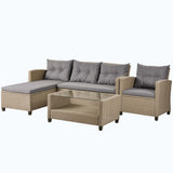 4 Piece Conversation Set Wicker Ratten Sectional Sofa with Seat Cushions