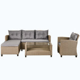 4 Piece Conversation Set Wicker Ratten Sectional Sofa with Seat Cushions