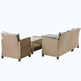4 Piece Conversation Set Wicker Ratten Sectional Sofa with Seat Cushions