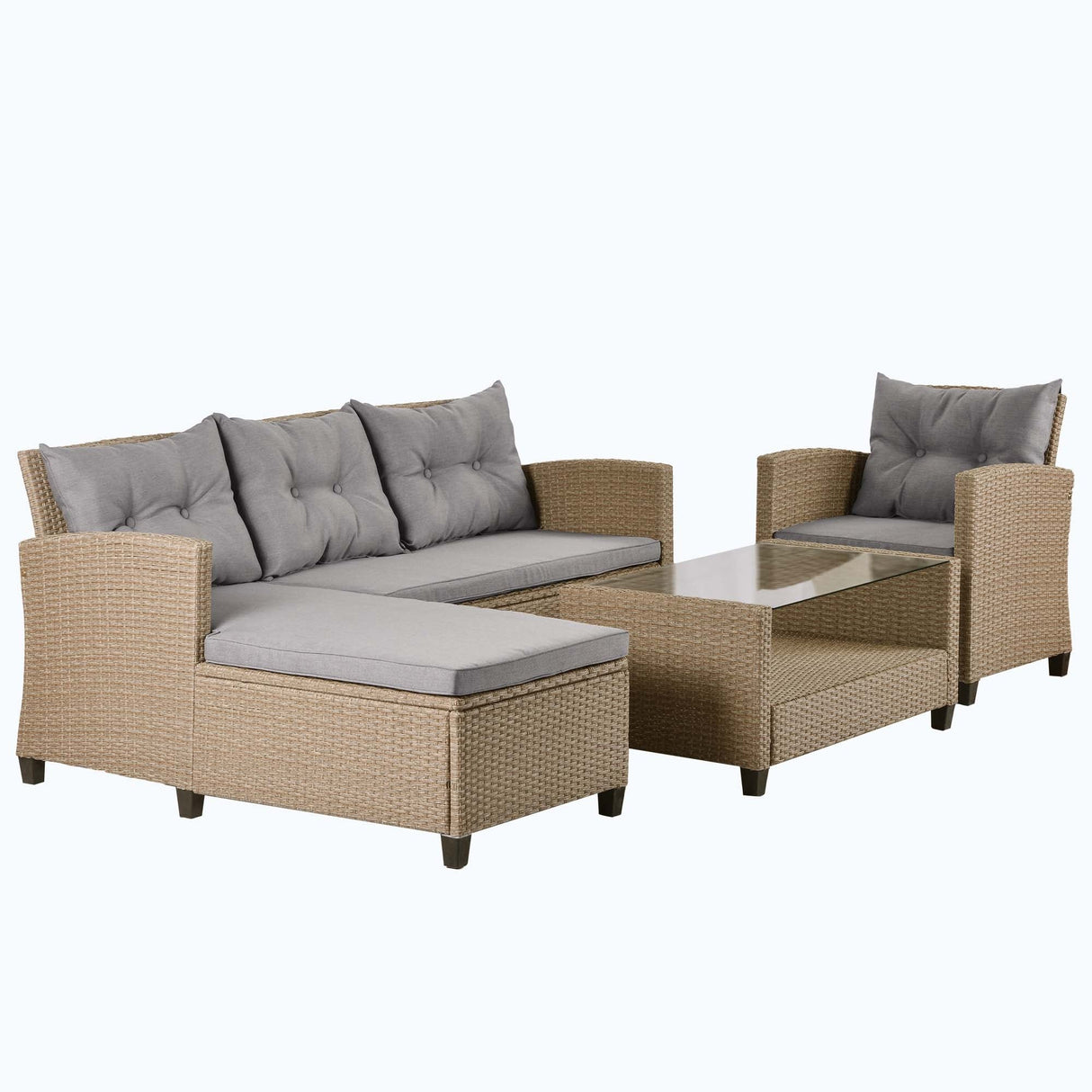 4 Piece Conversation Set Wicker Ratten Sectional Sofa with Seat Cushions