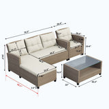 4 Piece Conversation Set Wicker Ratten Sectional Sofa with Seat Cushions