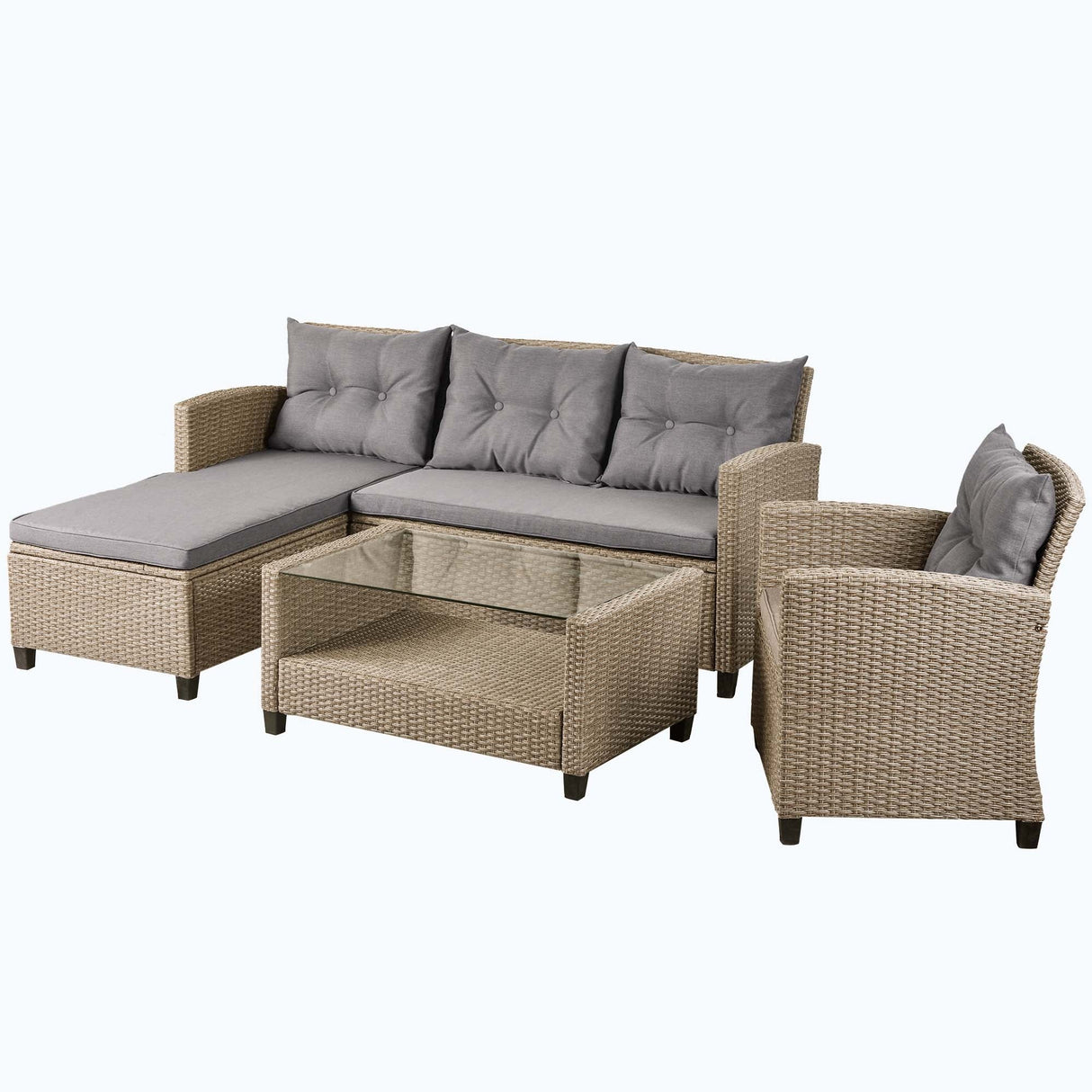 4 Piece Conversation Set Wicker Ratten Sectional Sofa with Seat Cushions