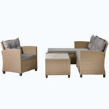 4 Piece Conversation Set Wicker Ratten Sectional Sofa with Seat Cushions