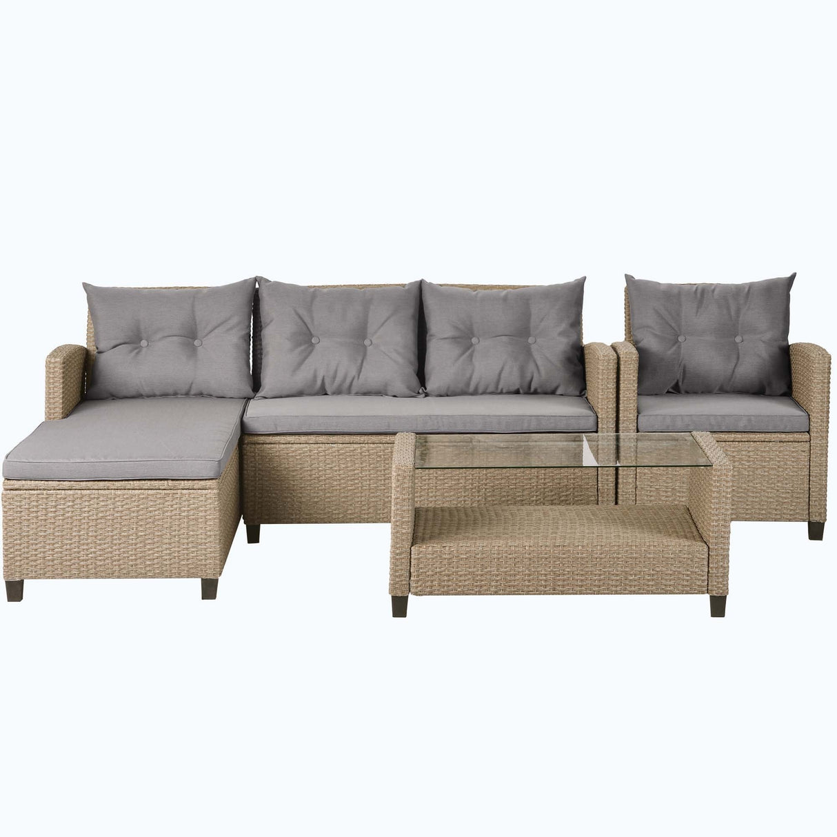 4 Piece Conversation Set Wicker Ratten Sectional Sofa with Seat Cushions