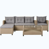 4 Piece Conversation Set Wicker Ratten Sectional Sofa with Seat Cushions