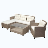 4 Piece Conversation Set Wicker Ratten Sectional Sofa with Seat Cushions