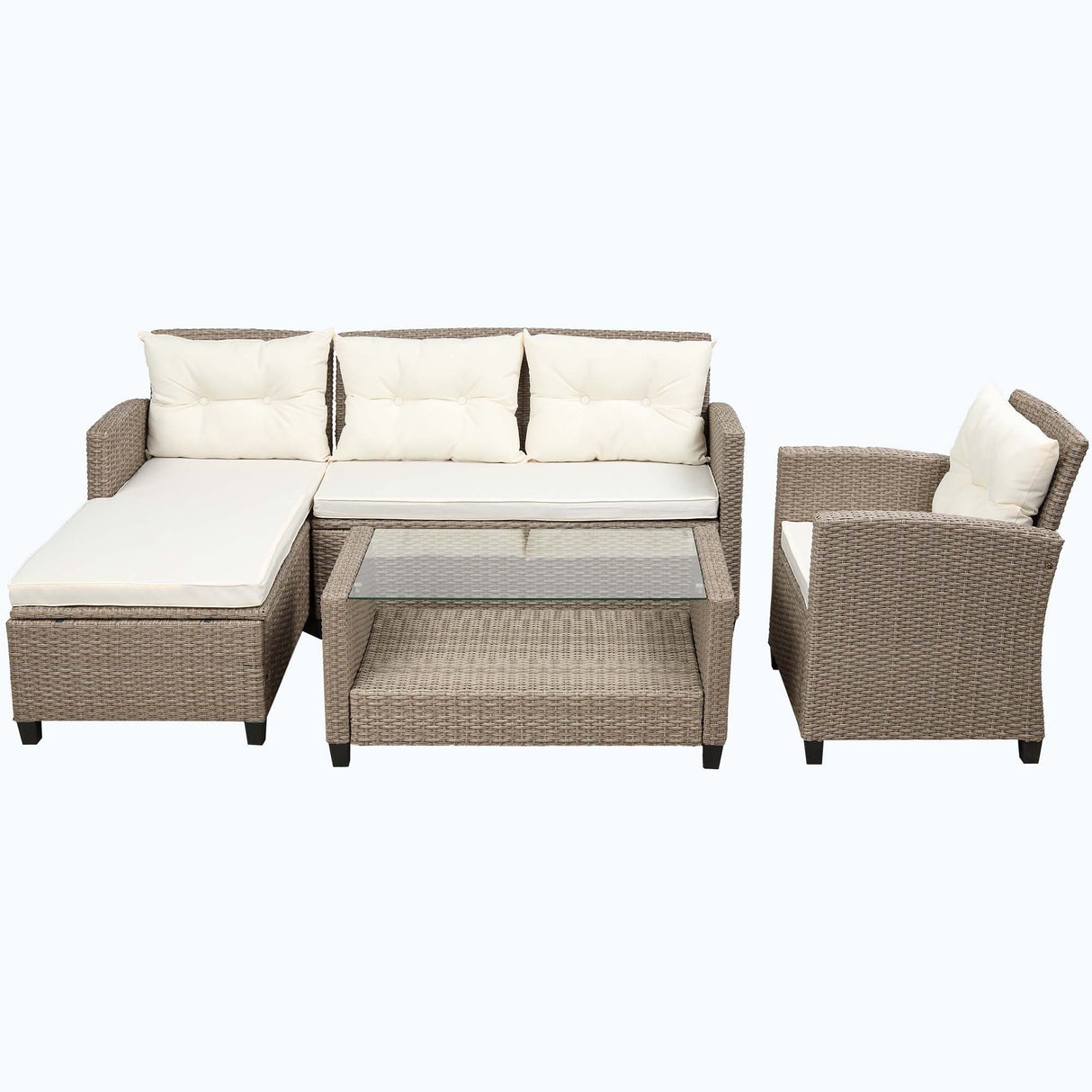 4 Piece Conversation Set Wicker Ratten Sectional Sofa with Seat Cushions