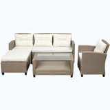 4 Piece Conversation Set Wicker Ratten Sectional Sofa with Seat Cushions