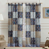 4 Piece Cotton Window Panel Set with Leaf Print, Blue and White