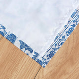 4 Piece Cotton Window Panel Set with Leaf Print, Blue and White