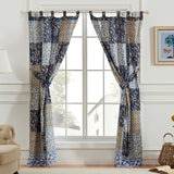 4 Piece Cotton Window Panel Set with Leaf Print, Blue and White
