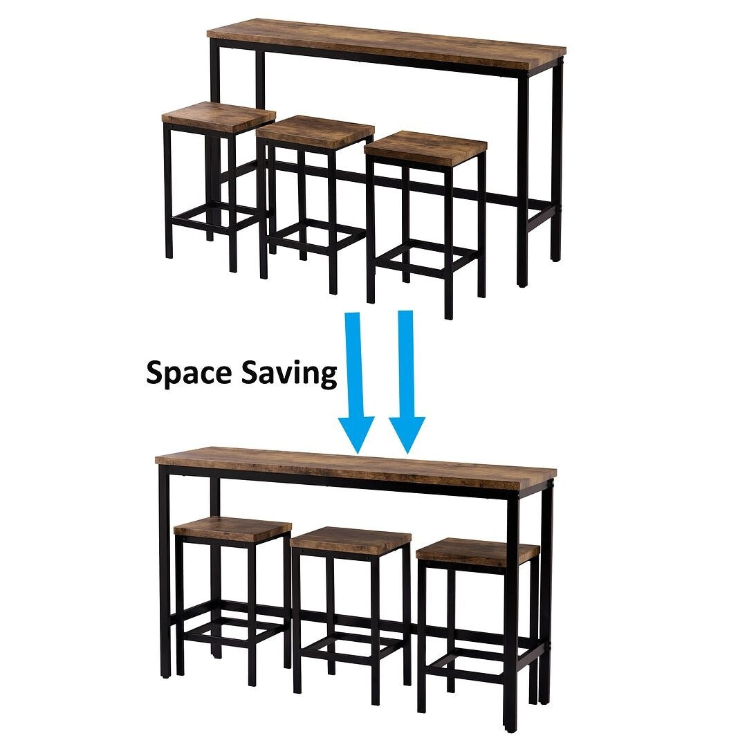 4 Piece Counter Height Dining Table Set - 60.2" Rectangle Bar Pub Table with 3 Stools