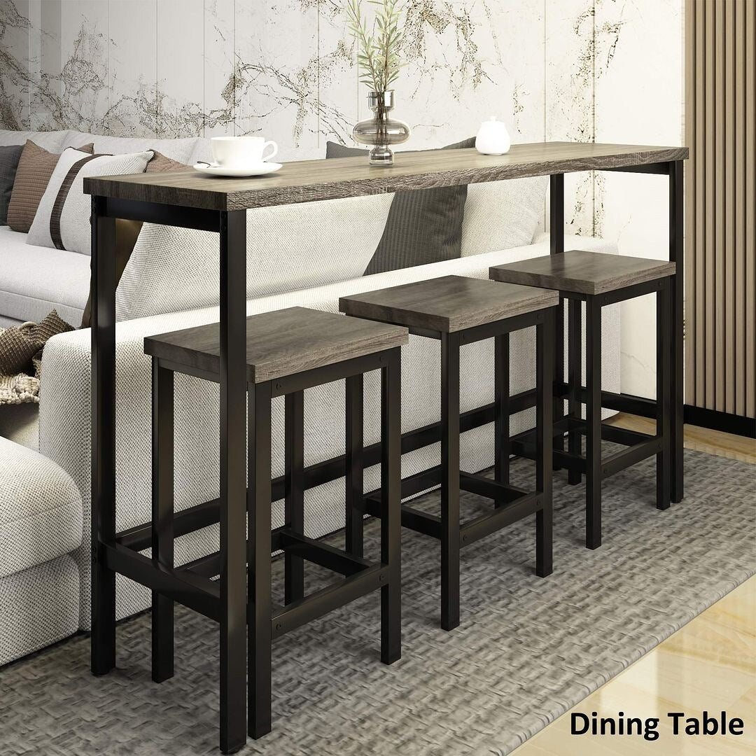 4 Piece Counter Height Dining Table Set - 60.2" Rectangle Bar Pub Table with 3 Stools
