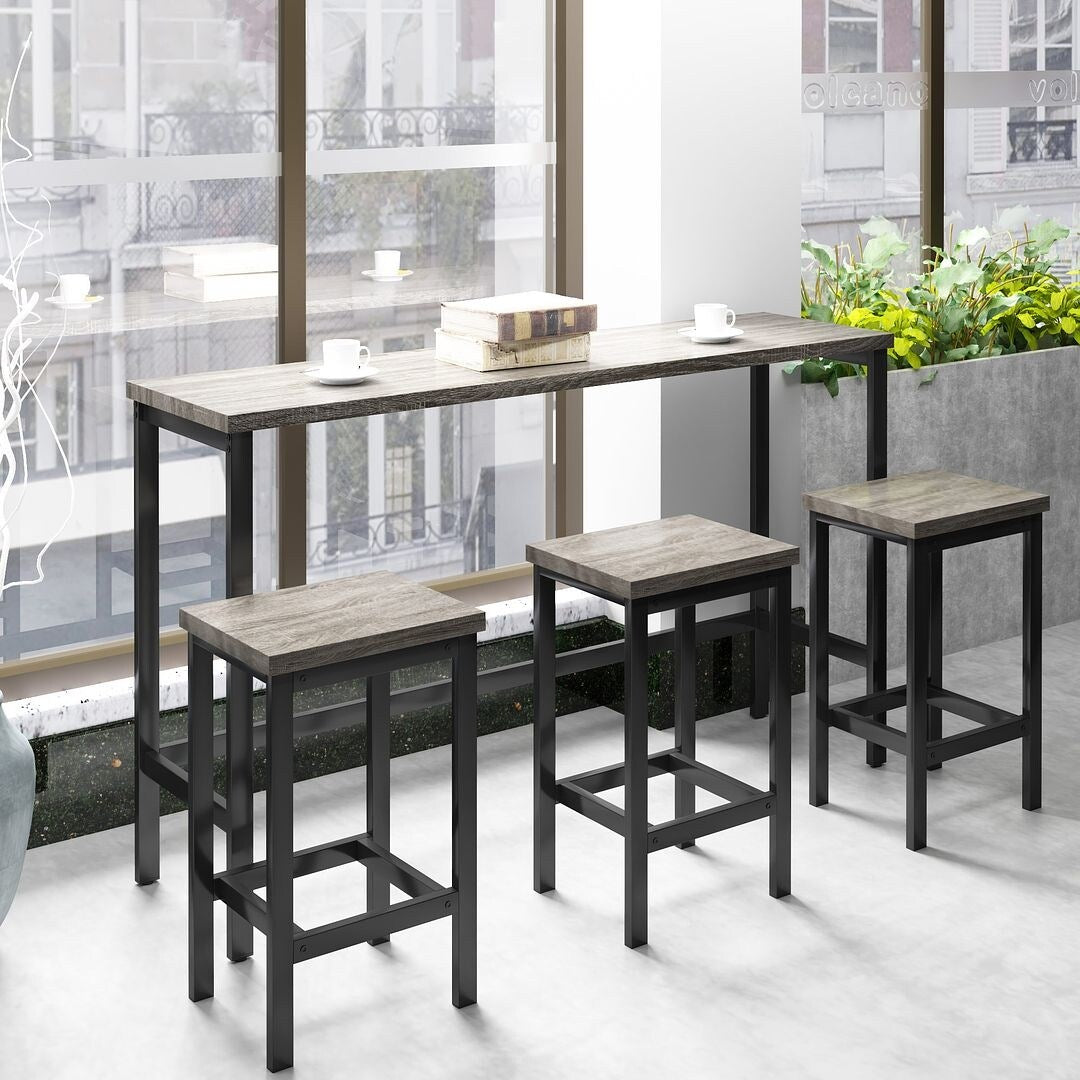 4 Piece Counter Height Dining Table Set - 60.2" Rectangle Bar Pub Table with 3 Stools