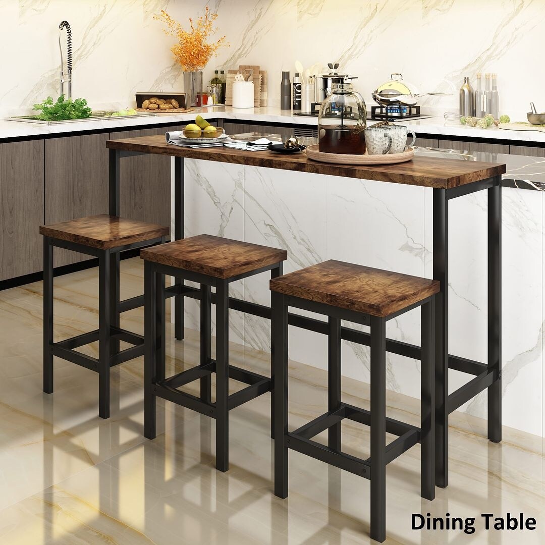 4 Piece Counter Height Dining Table Set - 60.2" Rectangle Bar Pub Table with 3 Stools
