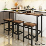 4 Piece Counter Height Dining Table Set - 60.2" Rectangle Bar Pub Table with 3 Stools