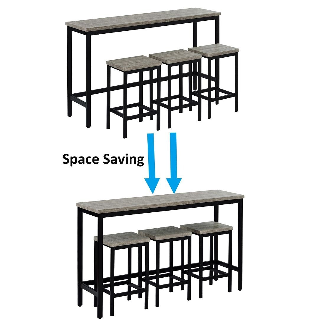4 Piece Counter Height Dining Table Set - 60.2" Rectangle Bar Pub Table with 3 Stools