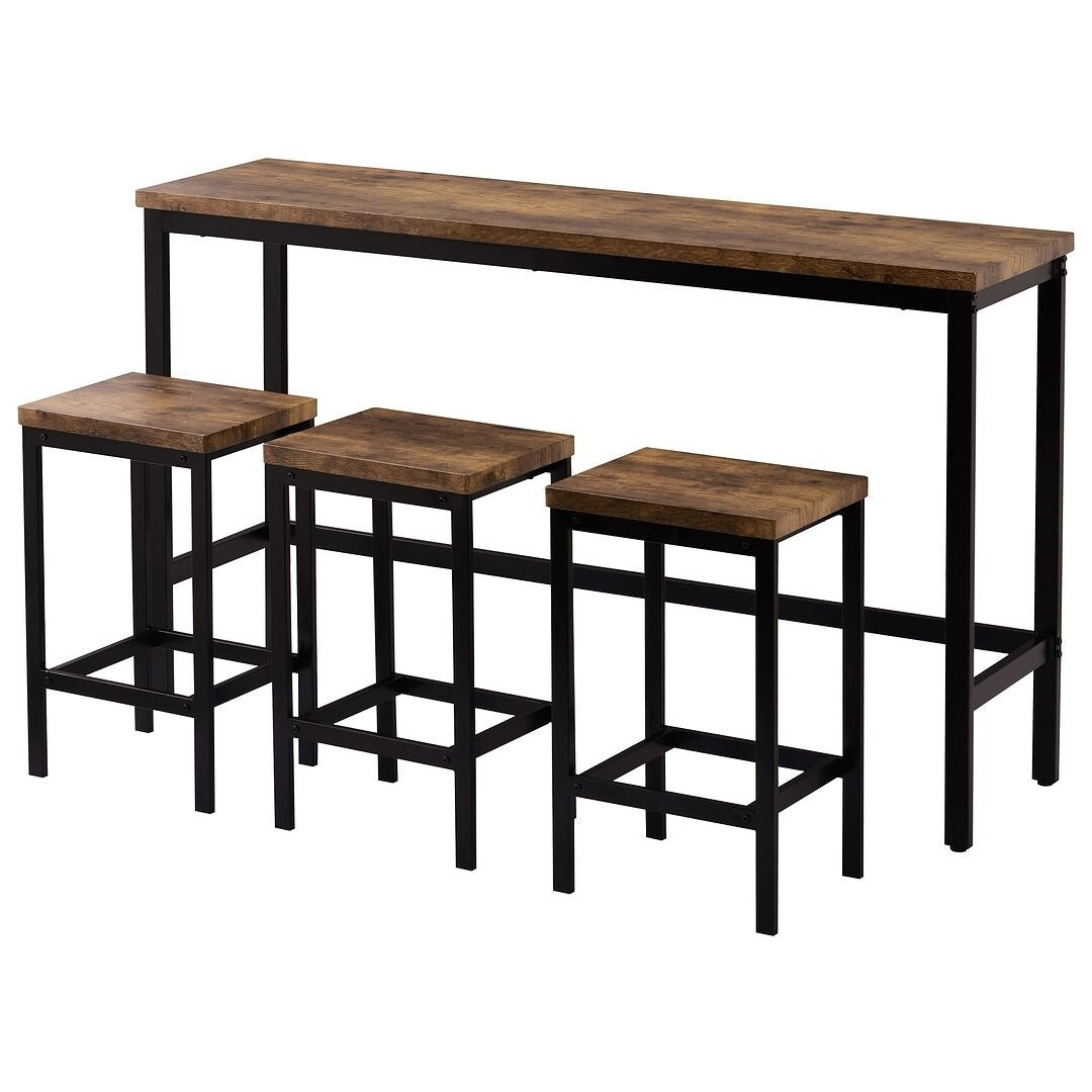 4 Piece Counter Height Dining Table Set - 60.2" Rectangle Bar Pub Table with 3 Stools