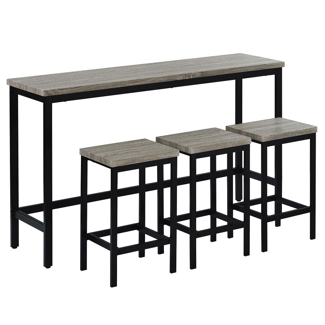 4 Piece Counter Height Dining Table Set - 60.2" Rectangle Bar Pub Table with 3 Stools