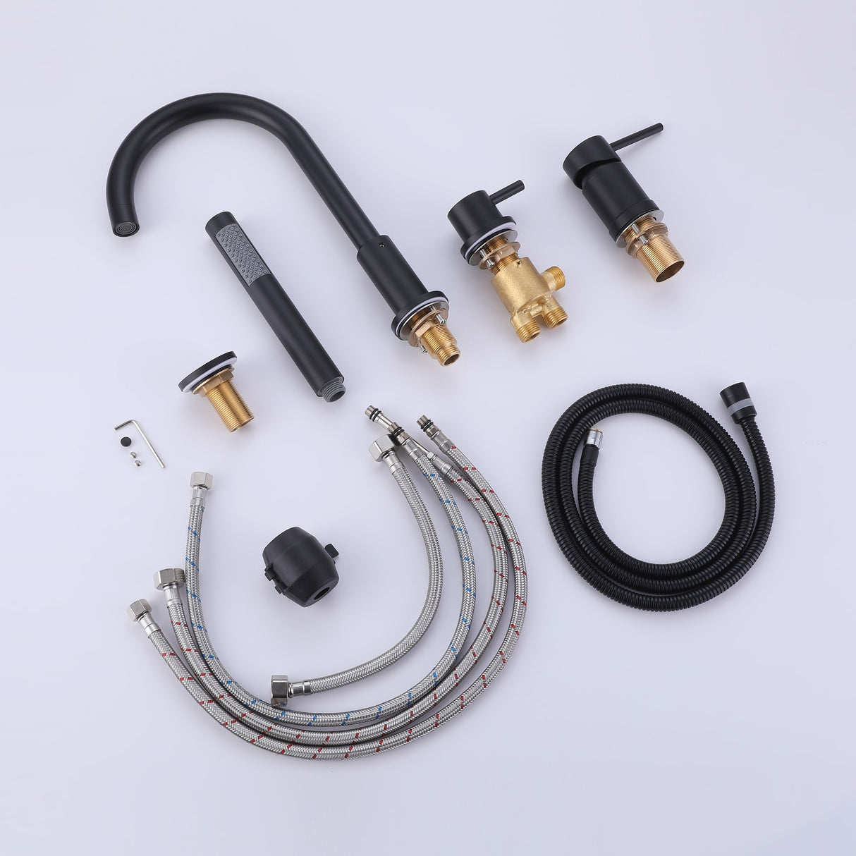 4-Piece Deck Mounted Bathroom Tub Faucet Set with Handheld Shower Valve Included