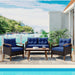 4-Piece Garden Furniture, Patio Seating Set, PE Rattan Outdoor Sofa Set, Wood Table and Legs