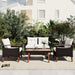 4-Piece Garden Furniture, Patio Seating Set, PE Rattan Outdoor Sofa Set, Wood Table and Legs