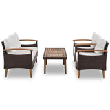 4-Piece Garden Furniture, Patio Seating Set, PE Rattan Outdoor Sofa Set, Wood Table and Legs