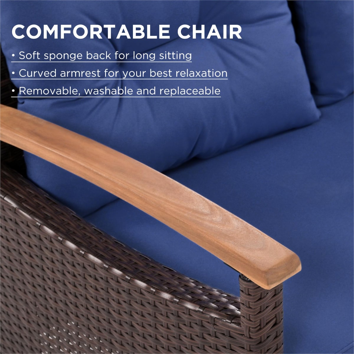 4-Piece Garden Furniture, Patio Seating Set, PE Rattan Outdoor Sofa Set, Wood Table and Legs