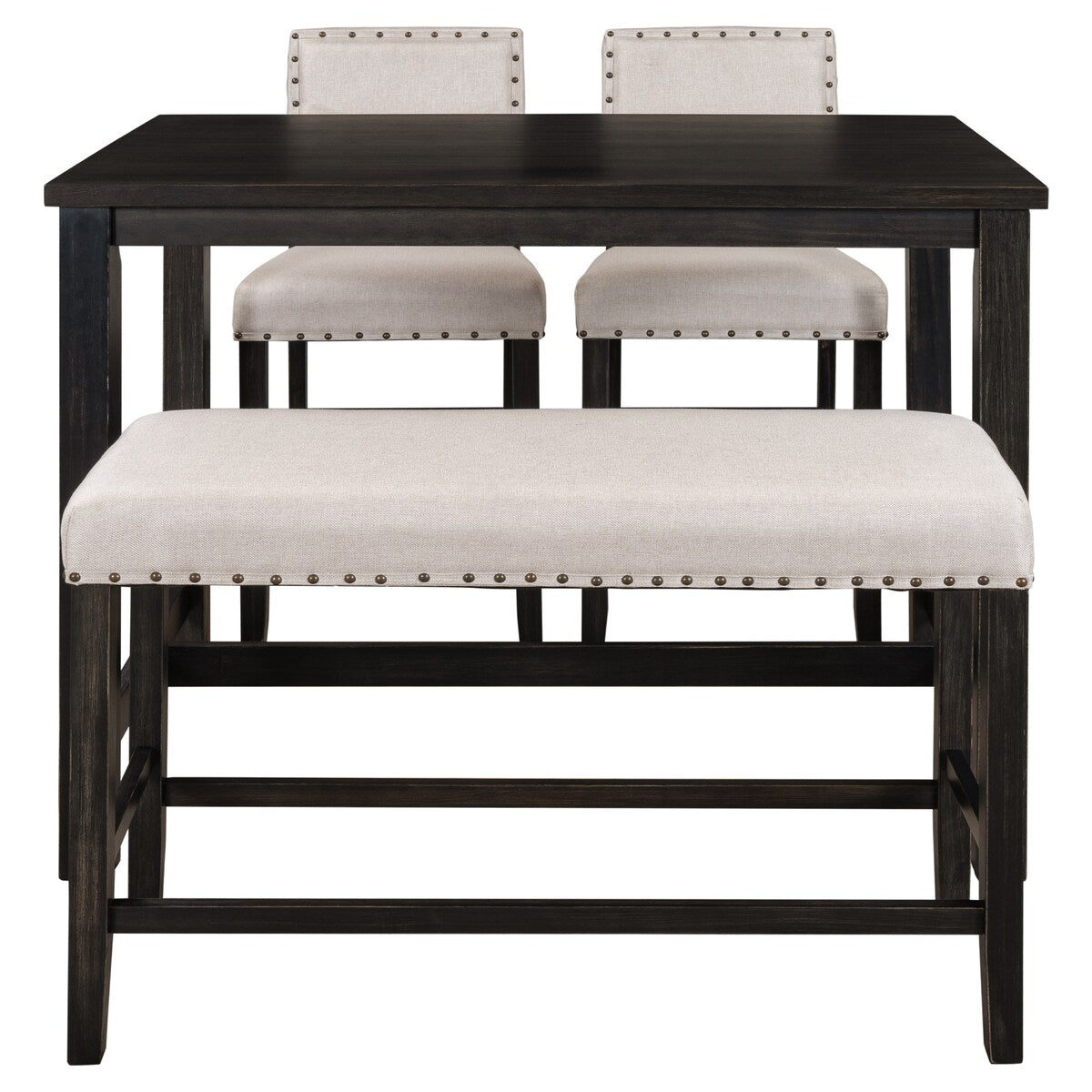 4-Piece Kitchen Dining Table Set w/Bench & 2 Upholstered Chairs, Beige